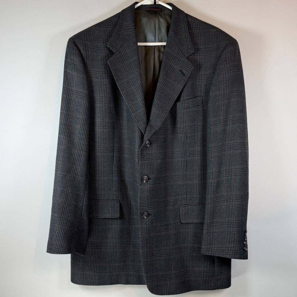 Hart Schaffner Marx Sport Coat Mens 42L Grey Plaid Virgin Wool Blazer Old Money